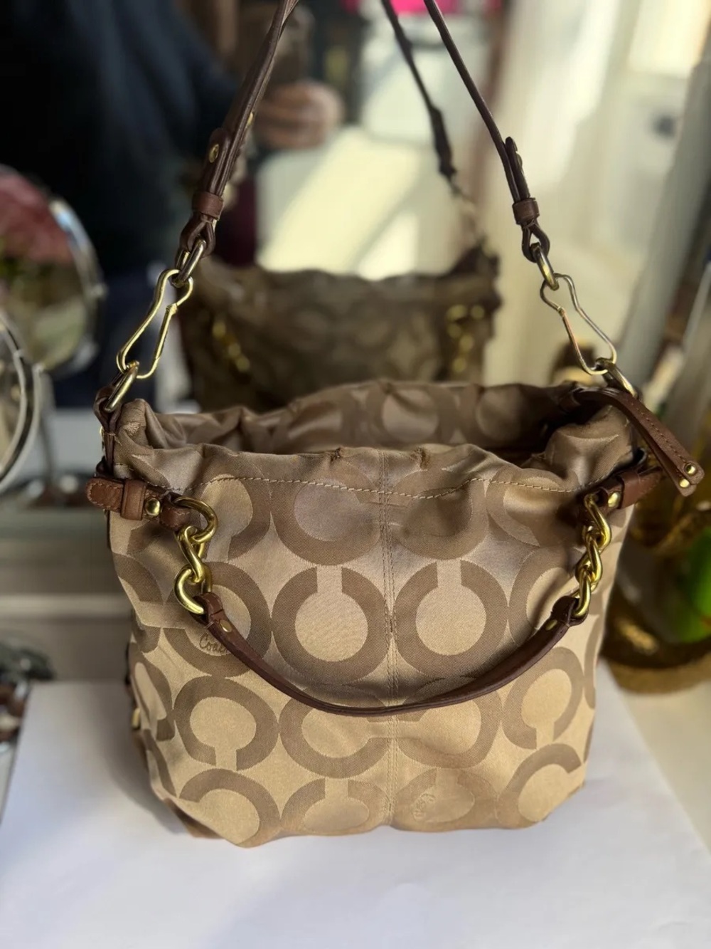 Coach Beige and Brown Signature Canvas Crossbody Bag